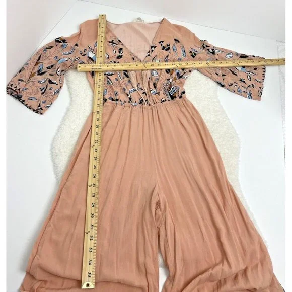Jaase Wide Leg Floral Jumpsuit Anthropologie Size Small Pink Blue Bohemian - Picture 8 of 13